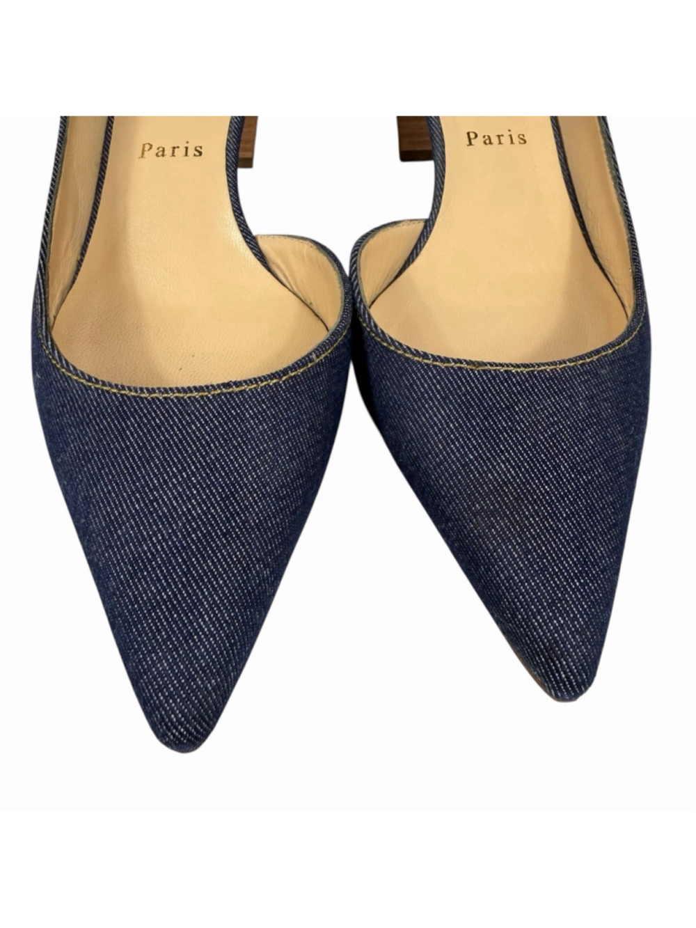 Christian Louboutin Karera 45 Denim Pointed Toe D’Orsay Pumps Wood Heel EU 39 - Picture 16 of 16